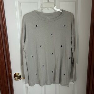 Aerie Women's Gray Long Sleeve Top with Flower Embroidery